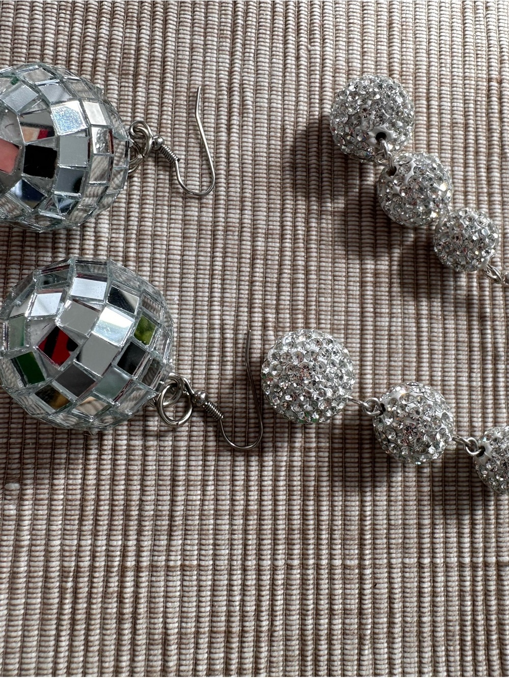 2Pairs - Silver Disco Ball Drop Earrings - Sparkling Rhinestone Beads